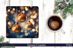 Gold Christmas Ball Square Coaster | Winter Holidays Design Product Image 1