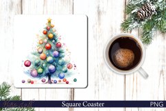 Christmas Tree Square Coaster | Watercolor Sublimation PNG Product Image 1