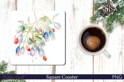 Watercolor Mistletoe Square Coaster | Winter Holiday Design Product Image 1