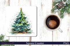 Christmas Tree Square Coaster | Watercolor Holiday Design Product Image 1