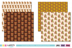 Four adorable winter animal patterns —bear, reindeer, chick, and otter— in warm seasonal colors. 12x12 inch digital papers ideal for scrapbooking, cards, and kids’ crafts.