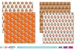 Set of 12x12 digital papers with adorable woodland animals —fox, raccoon, owl, and penguin— in warm winter colors, ideal for Christmas crafts, invitations, and printable projects.