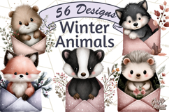 Winter Animals in Envelopes Clipart PNG, Mini Winter World Product Image 1