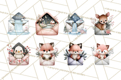 Winter Animals in Envelopes Clipart PNG, Mini Winter World Product Image 2