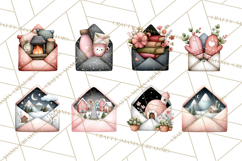 Winter Animals in Envelopes Clipart PNG, Mini Winter World Product Image 6