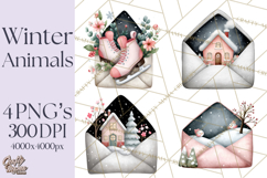 Winter Animals in Envelopes Clipart PNG, Mini Winter World Product Image 1