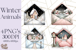 Winter Animals in Envelopes Clipart PNG, Mini Winter World Product Image 1