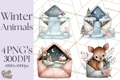 Winter Animals in Envelopes Clipart PNG, Mini Winter World Product Image 1