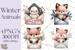 Winter Animals in Envelopes Clipart PNG, Mini Winter World Product Image 1