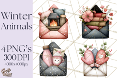 Winter Animals in Envelopes Clipart PNG, Mini Winter World Product Image 1