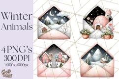 Winter Animals in Envelopes Clipart PNG, Mini Winter World Product Image 1