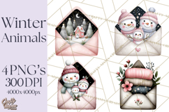Winter Animals in Envelopes Clipart PNG, Mini Winter World Product Image 1