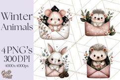 Winter Animals in Envelopes Clipart PNG, Mini Winter World Product Image 1