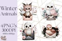 Winter Animals in Envelopes Clipart PNG, Mini Winter World Product Image 1