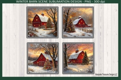 Winter Barn Scene, Square Coaster Template, Sublimation Png Product Image 1