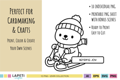 Winter bear digital stamp perfect for Christmas cardmaking and crafting projects.