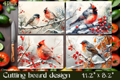 Vintage winter forest bird Cutting Board PNG Design Product Image 1