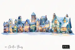 Watercolor Winter Village Clipart | Christmas PNG Product Image 1