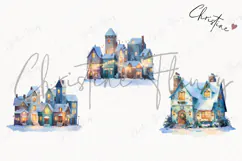 Watercolor Winter Village Clipart | Christmas PNG Product Image 3