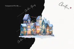 Watercolor Winter Village Clipart | Christmas PNG Product Image 2