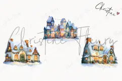 Watercolor Winter Village Clipart | Christmas PNG Product Image 3