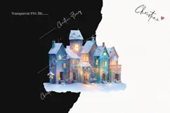 Watercolor Winter Village Clipart | Christmas PNG Product Image 2