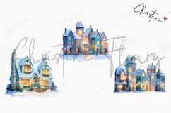 Watercolor Winter Village Clipart | Christmas PNG Product Image 3