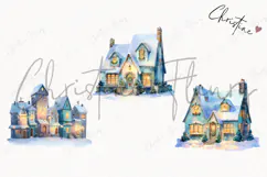 Watercolor Winter Village Clipart | Christmas PNG Product Image 3