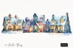 Watercolor Winter Village Clipart | Christmas PNG Product Image 1