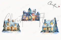 Watercolor Winter Village Clipart | Christmas PNG Product Image 3