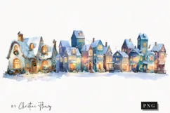 Watercolor Winter Village Clipart | Christmas PNG Product Image 1