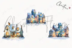 Watercolor Winter Village Clipart | Christmas PNG Product Image 3