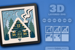 Winter Cabin at the Forest Layered Papercut Product Image 2
