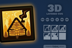 Winter Cabin at the Forest Layered Papercut Product Image 3