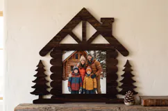 Winter Cabin Family Photo Frame Laser SVG, Cabin Laser Cut Product Image 1