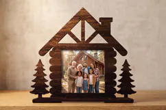 Winter Cabin Family Photo Frame Laser SVG, Cabin Laser Cut Product Image 3