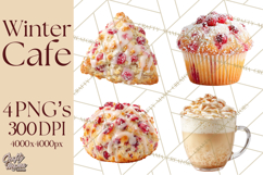 Winter Café PNG, Cozy Latte Clipart, Bakery Drink Graphics Product Image 1