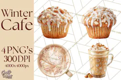 Winter Café PNG, Cozy Latte Clipart, Bakery Drink Graphics Product Image 1