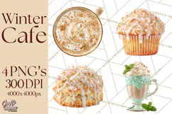 Winter Café PNG, Cozy Latte Clipart, Bakery Drink Graphics Product Image 1