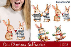 Christmas bunny animals winter Watercolor Clipart Product Image 1