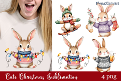 Christmas bunny animals winter Watercolor Clipart Product Image 1