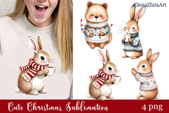 Christmas bunny animals winter Watercolor Clipart Product Image 1