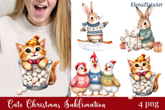 Christmas bunny, cat, chicken winter animals clipart Product Image 1