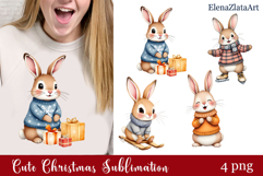 Christmas bunny animals winter Watercolor Clipart Product Image 1