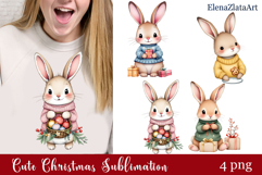 Christmas bunny animals winter Watercolor Clipart Product Image 1