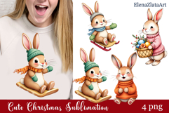 Christmas bunny animals winter Watercolor Clipart Product Image 1