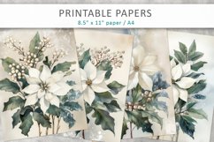 Christmas White Poinsettia Flower, Junk Journal Product Image 1