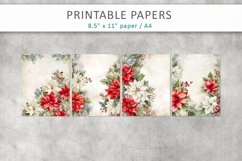 Christmas Poinsettia Vintage Paper, Junk Journal Product Image 2