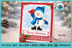 Winter &amp; Christmas Layered Snowman and Bird SVG Cut File Product Image 6