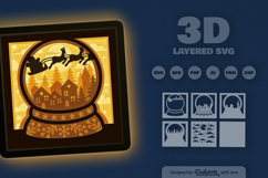 Winter City and Santa Claus in Snow Globe Layered Papercut Product Image 3